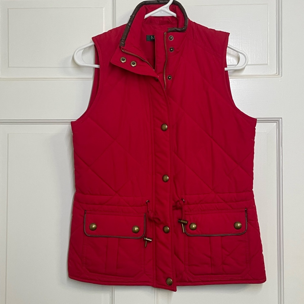 Ralph Lauren Quilted Vest in Bold Red green label petite extra small with pocket